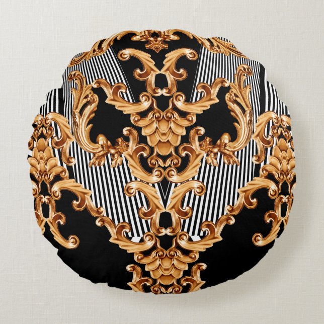 Golden baroque ornament round cushion (Front)