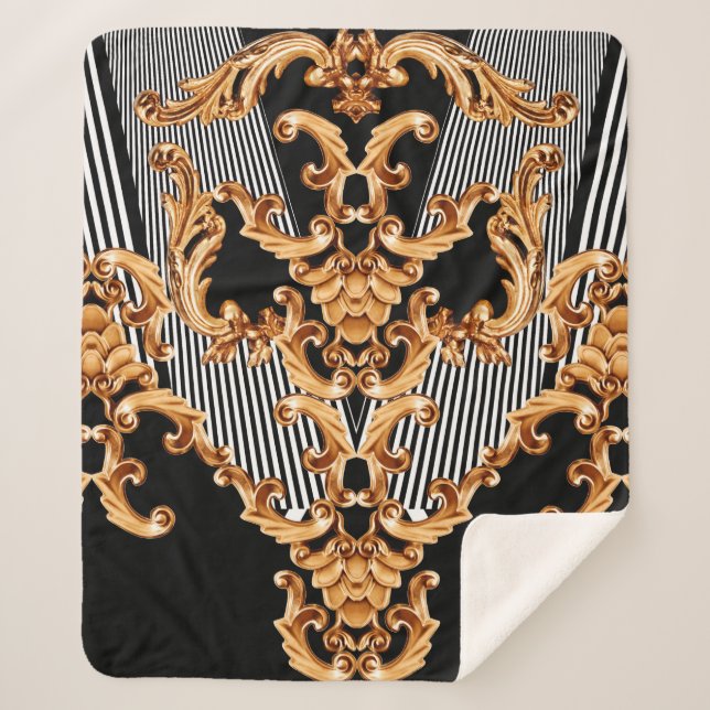 Golden baroque ornament sherpa blanket (Front)