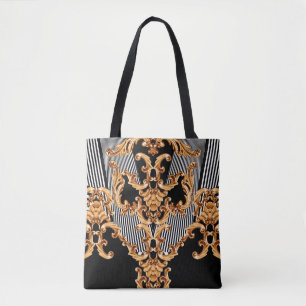 Golden baroque ornament tote bag