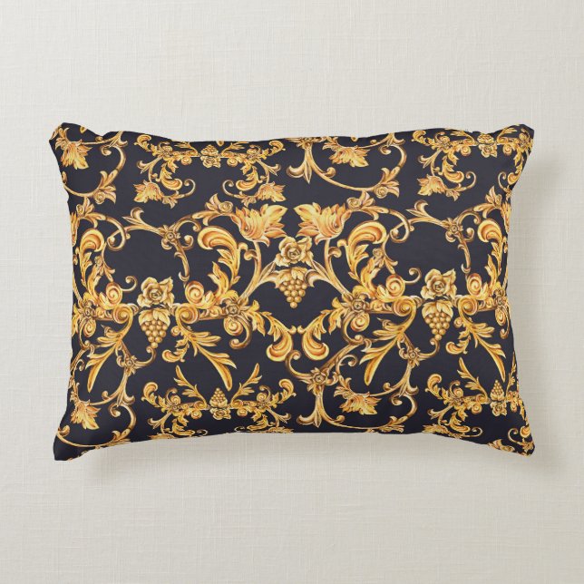Golden Baroque, Scroll Leaves Pattern. Decorative Cushion (Front)