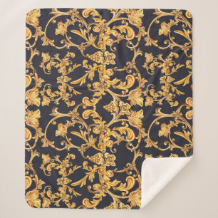 Golden Baroque, Scroll Leaves Pattern. Sherpa Blanket