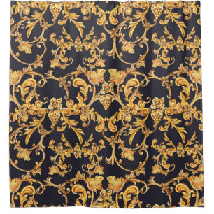 Golden Baroque, Scroll Leaves Pattern. Shower Curtain
