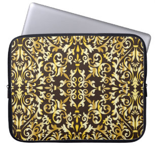 Golden baroque seamless pattern on black backgroun laptop sleeve