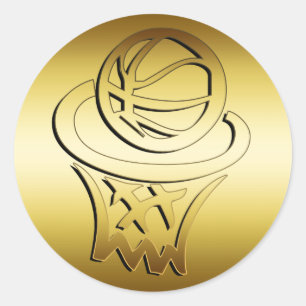 GOLDEN BASKETBALL HOOP CLASSIC ROUND STICKER