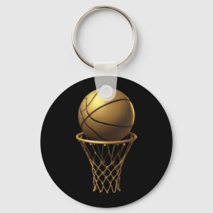 Golden Basketball & Hoop Design Key Ring