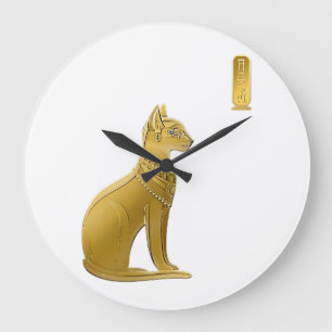 Golden Bastet - Egyptian Cat Goddess of Protection Large Clock