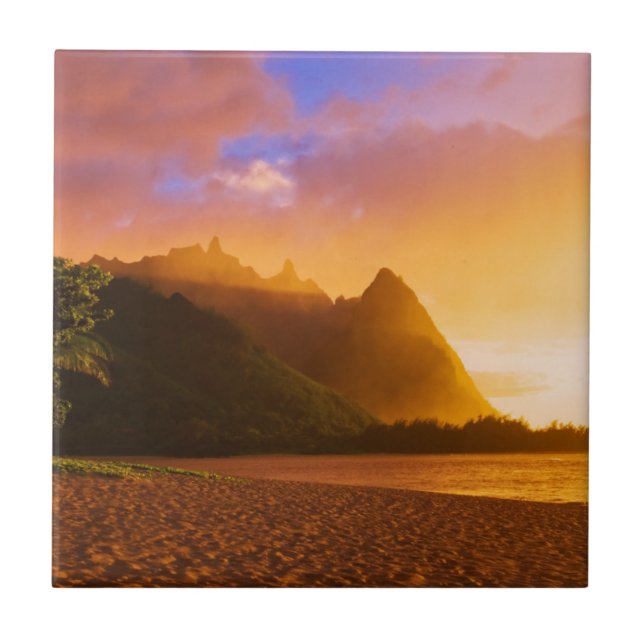 Golden beach sunset, Hawaii Ceramic Tile (Front)