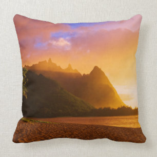 Golden beach sunset, Hawaii Cushion