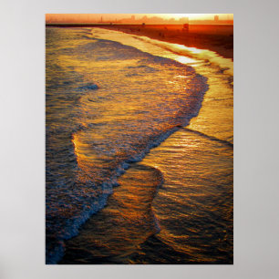 Golden Beach Sunset Print Ocean Wave Wall Art