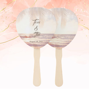 Golden Beach Watercolor Wedding Hand Fan