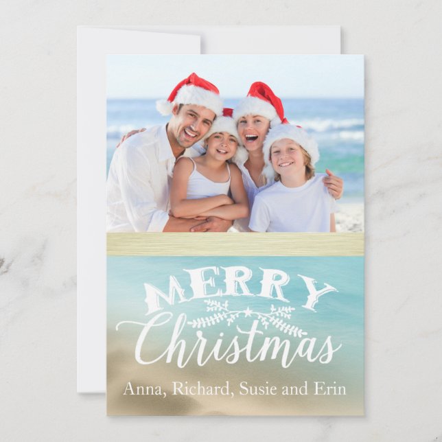 Golden Beaches Tropical Photo Christmas Card (Front)