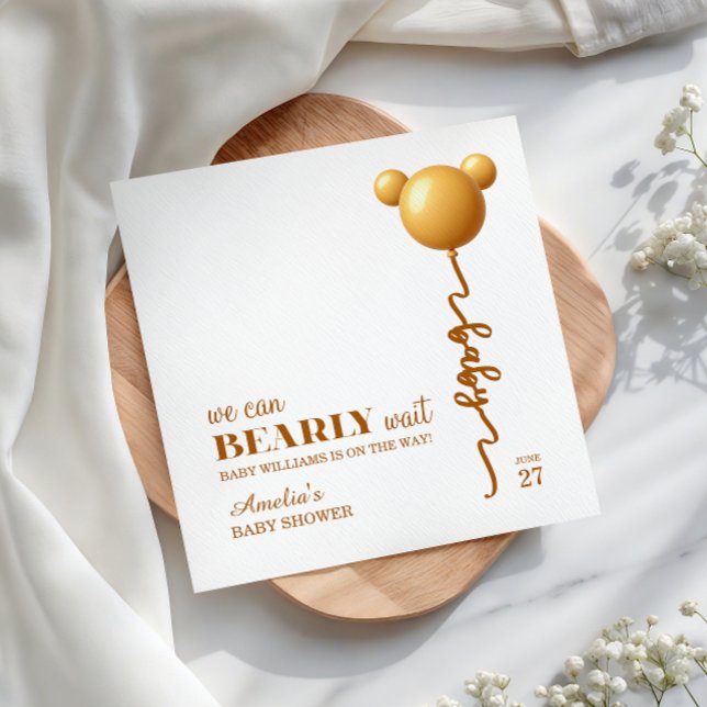 Golden Bear Balloon Neutral Bearly Wait Baby Napkin (Creator Uploaded)