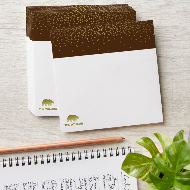 Golden Bear Golden Confetti Monogram Envelope (Stacked)