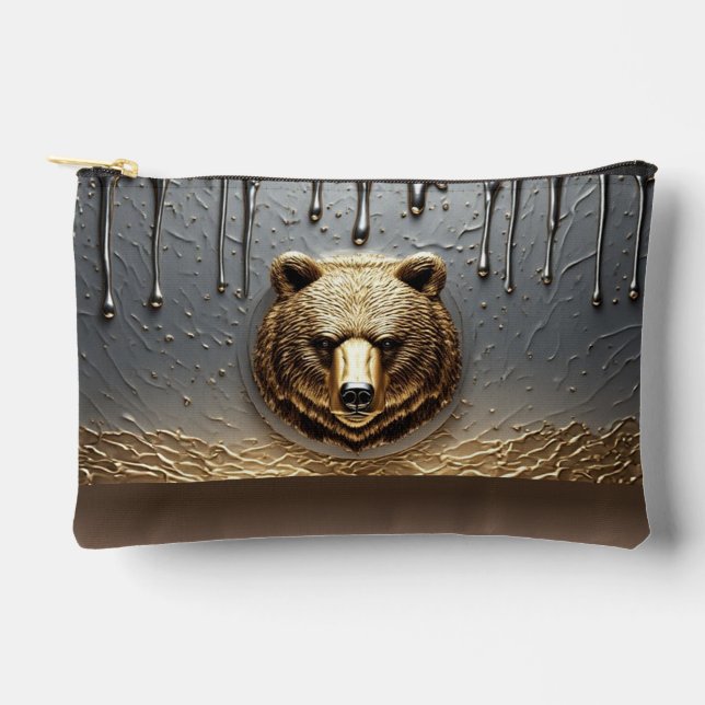 Golden Bear Relief With Metal Drip Effect 🐻 Accessory Pouch (Front)