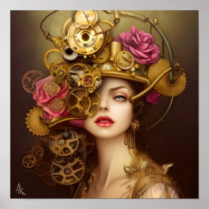 Golden Beauty Steampunk Digital Art Print