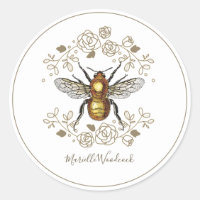 Golden Bee And Rose Floral Laurel