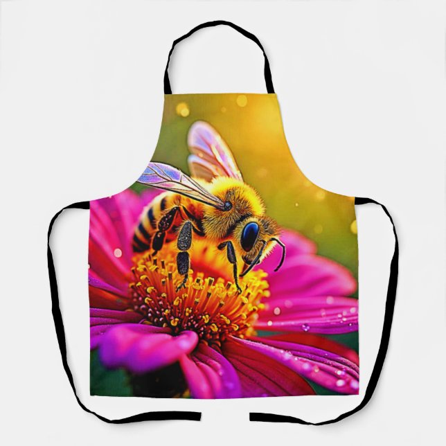 Golden Bee Flower Magic Light Design Apron (Front)
