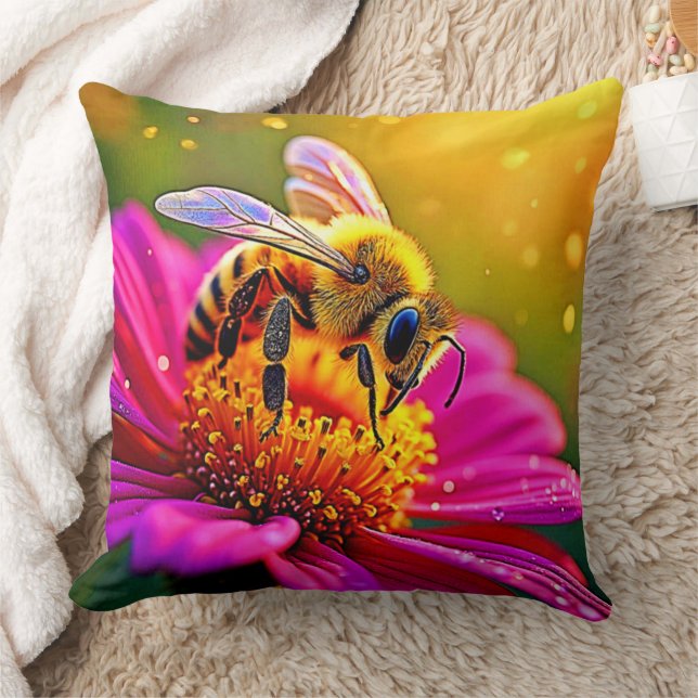 Golden Bee Flower Magic Light Design Cushion (Blanket)