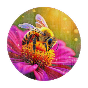 Golden Bee Flower Magic Light Design Cutting Board