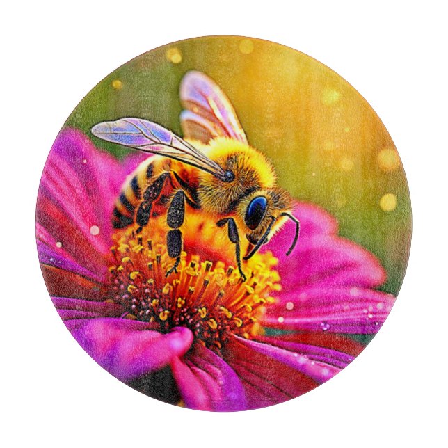 Golden Bee Flower Magic Light Design Cutting Board (Front)