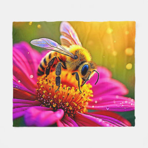 Golden Bee Flower Magic Light Design Fleece Blanket
