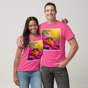Golden Bee Flower Magic Light Design T-Shirt