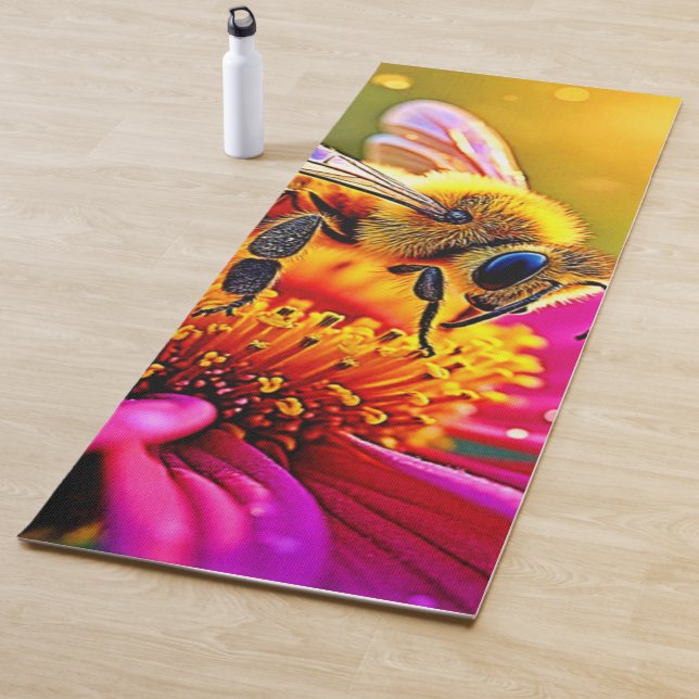 Golden Bee Flower Magic Light Design Yoga Mat (In Situ)