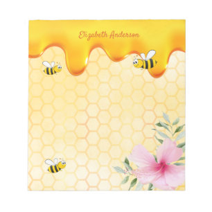 Golden bee honeycomb pattern honey dripping floral notepad