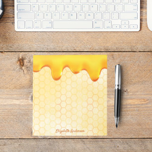 Golden bee honeycomb pattern honey dripping name notepad