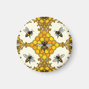 Golden Bee Honeycomb Pattern Magnet