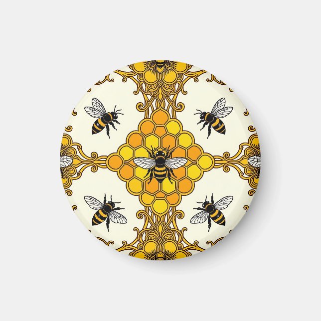 Golden Bee Honeycomb Pattern Magnet (Front)