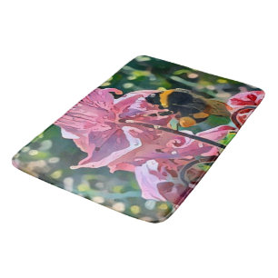 Golden Bee in Blooming Garden Bath Mat