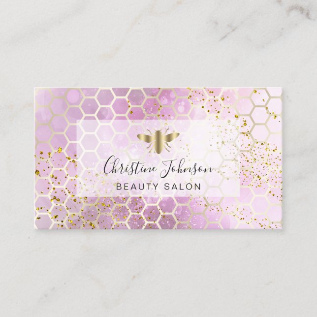 golden bee logo purple honeycomb business card (Front)