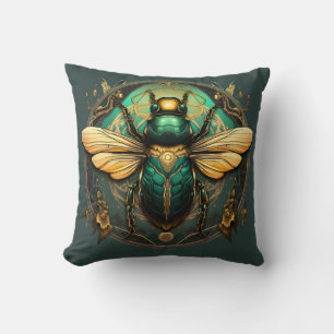 Golden Beetle Emblem Pillow - Embrace Elegance