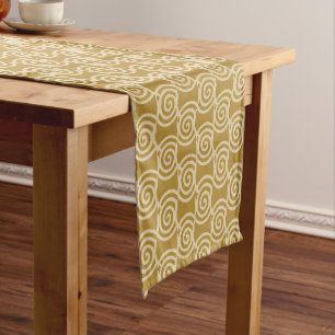 Golden Beige Abstract Spiral Circles on Golden Short Table Runner
