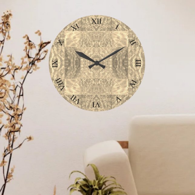 Golden Beige and Taupe Abstract Large Clock (Creator Uploaded)