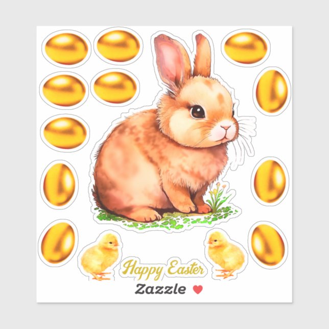 Golden Beige Easter Bunny & Golden Eggs (Sheet)