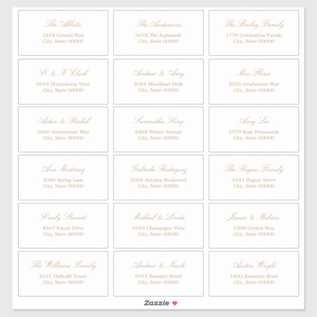 Golden Beige Script 18 Guest Address Labels (Sheet)