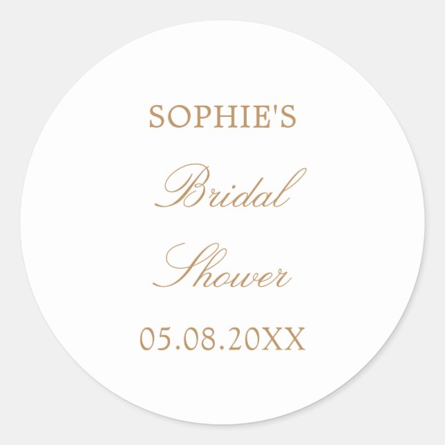Golden Beige Script Bridal Shower Classic Round Sticker (Front)
