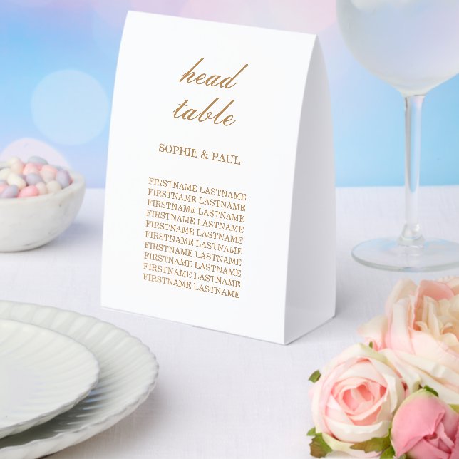 Golden Beige Script Head Table Paper Table Tent (Insitu(Wedding))