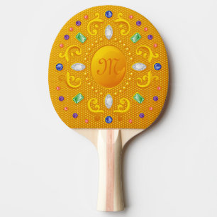 Golden Bejeweled Royal Mirror with Jewels and Gems Ping Pong Paddle
