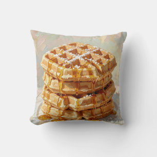 Golden Belgian Waffles Syrup Oil Painting Cushion