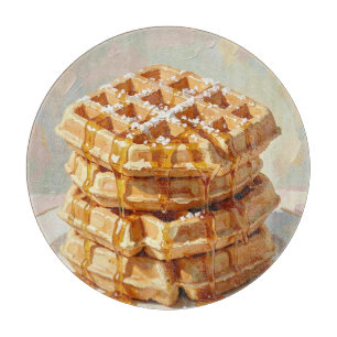 Golden Belgian Waffles Syrup Oil Painting Cutting Board