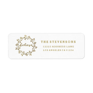 Golden Believe   Wreath Holiday Address Labels