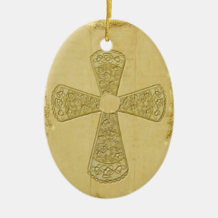 Golden Bell Cross Ceramic Tree Decoration