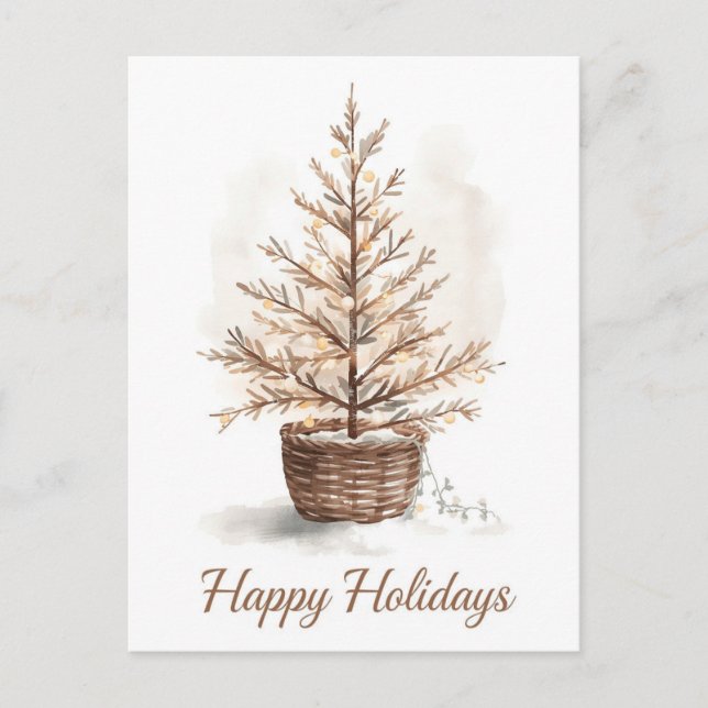 Golden Bell Holly Red Stripe Christmas Holiday Postcard (Front)