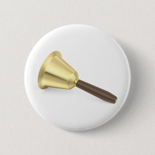 Golden bell with a wooden handle 6 cm round badge