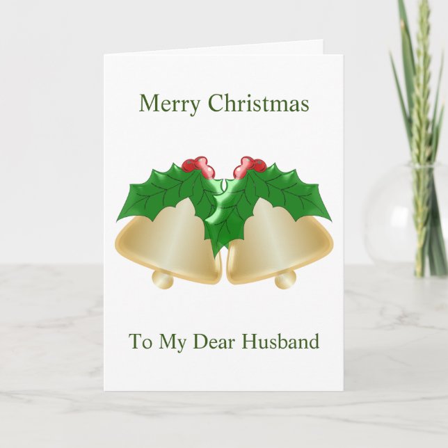 Golden Bells Design Husband Christmas Holiday Card (Front)
