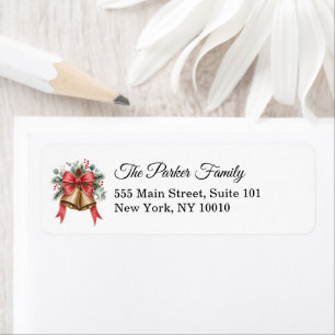 Golden Bells Red Bow Christmas Address Label Return Address Label