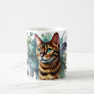 Golden Bengal Cat Watercolor Coffee Mug